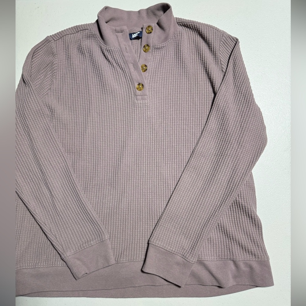 Girls Lands End Blush Quarter Button Long Sleeve Top, Size L 14-16